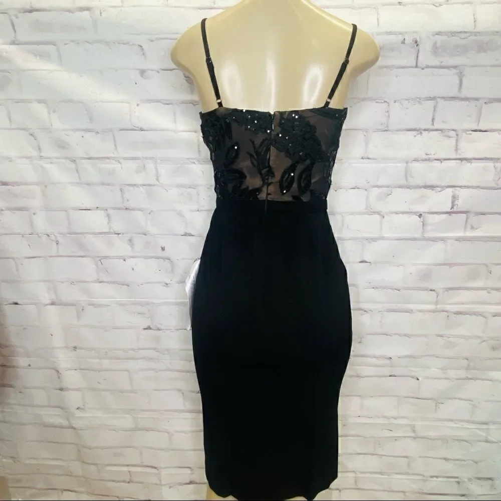 Dress The Population Giulia Sequin Bodice Crepe Sheath Dress Black Size S NWOT